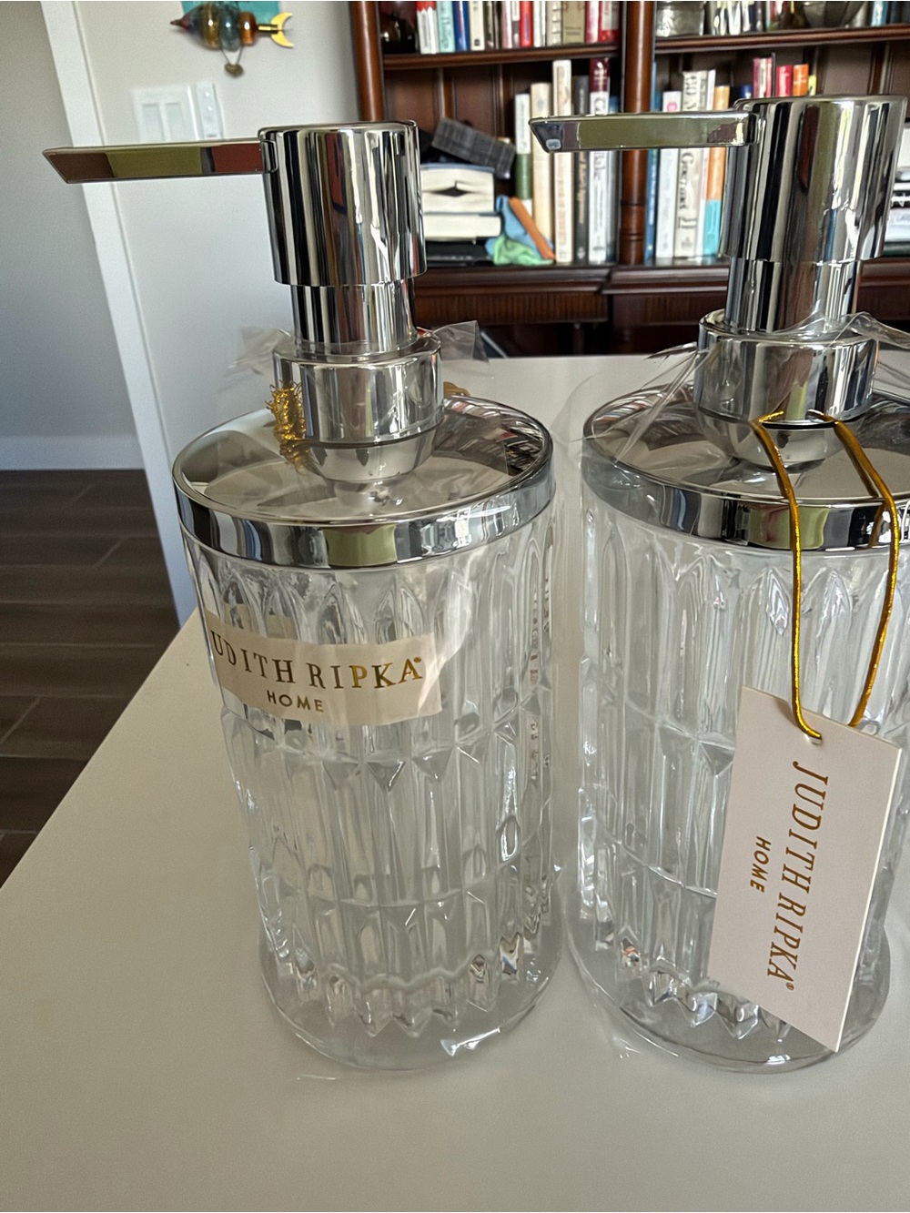 New Judith Ripka Clear Glass Soap Dispensers with Silver Pumps